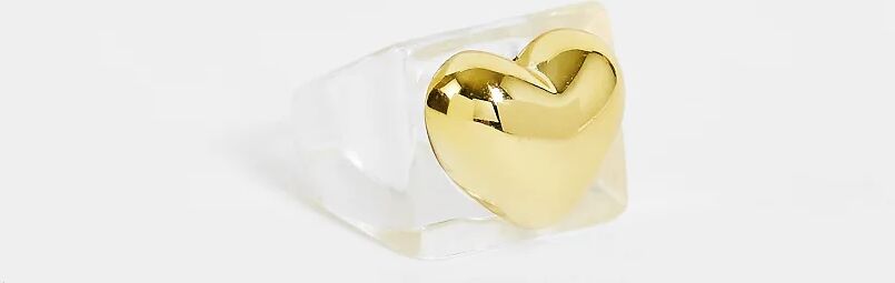 Big Metal London Exclusive chunky ring with gold heart in clear resin  Clear