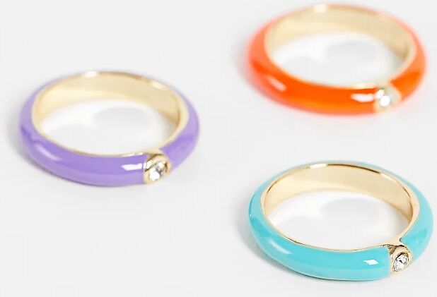 Big Metal London Exclusive x3 multipack enamel coated rings in pastel brights  Multi