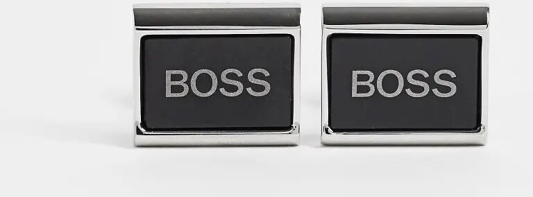 BOSS logo cufflinks in black-Silver  Silver