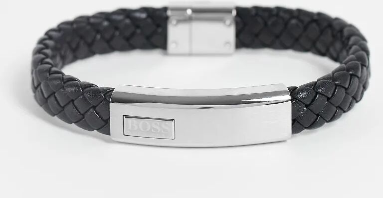 Boss stainless steel bar leather bracelet in black 1580178m  Black