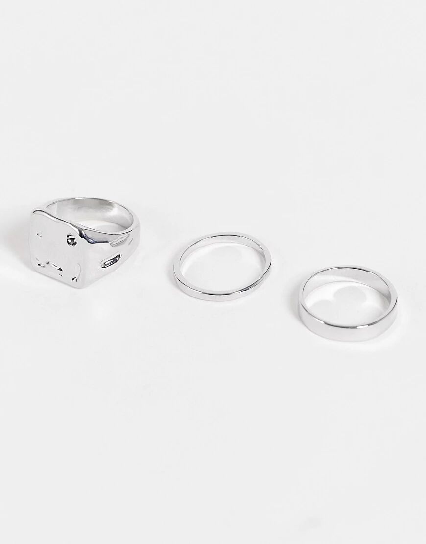 DesignB London DesignB 3 pack signet and band rings set in silver  Silver