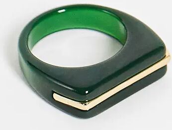 DesignB London Curve DesignB Curve resin and gold ring in dark green  Green