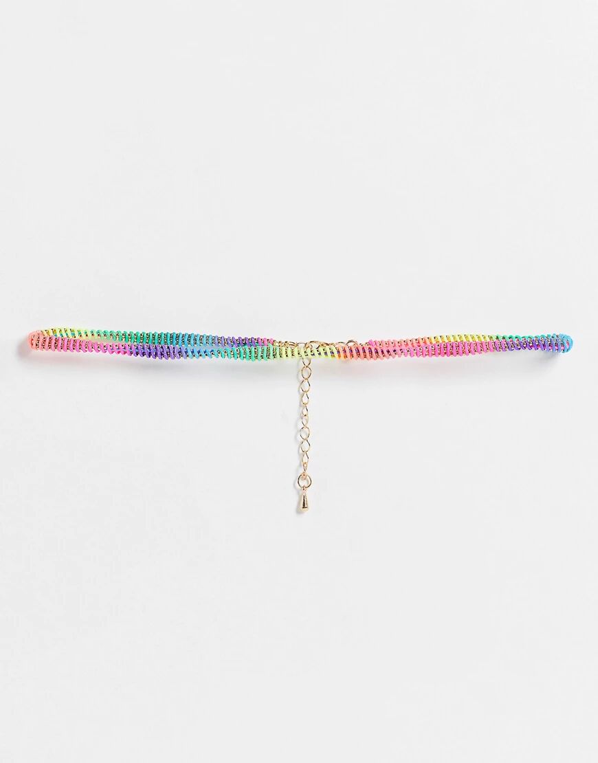 DesignB London 90s cord choker in neon multi  Multi