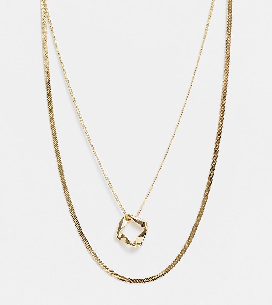 DesignB London Curve multirow necklace with flat chain and circle pendant in gold  Gold