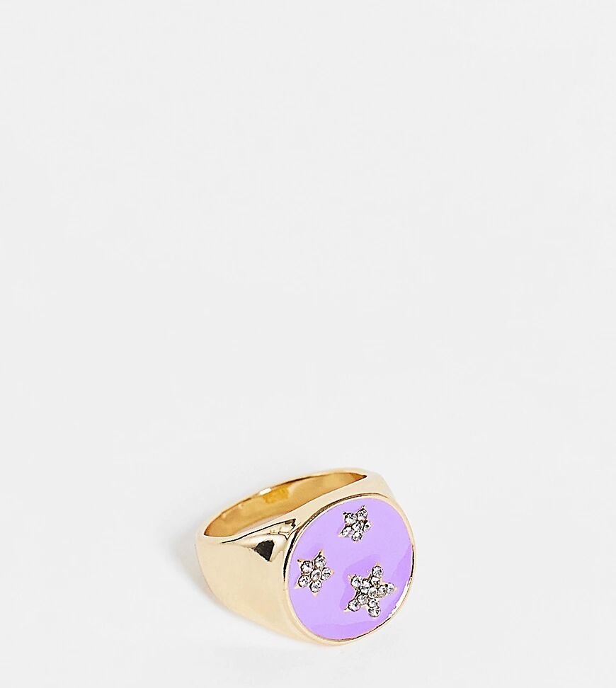 DesignB London Curve ring with star motif in bright purple enamel  Purple