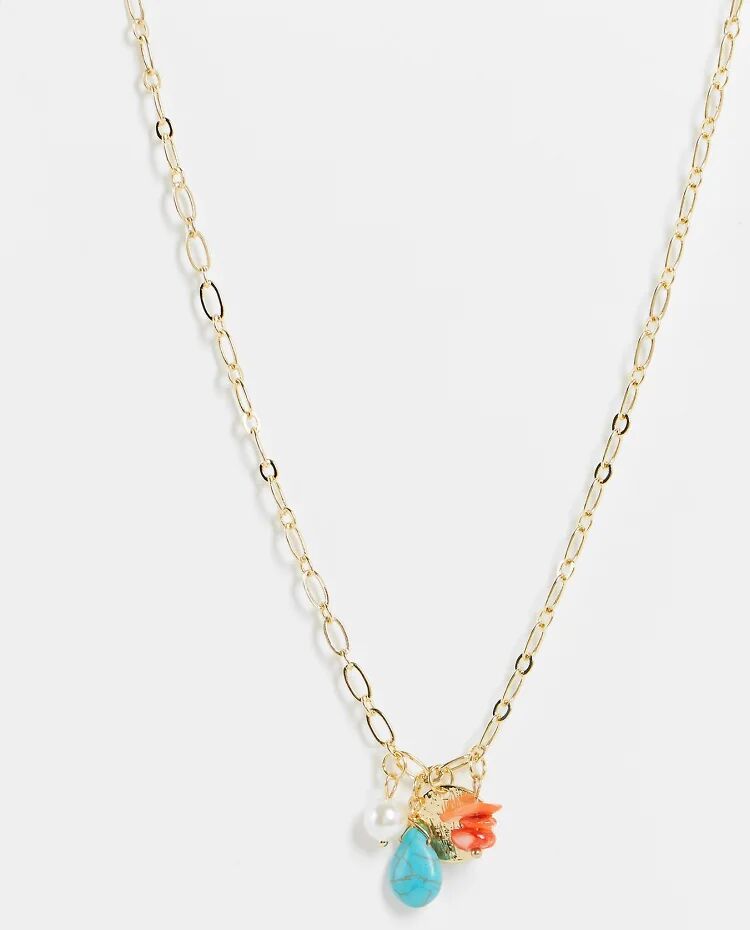 DesignB London necklace with multi stone pendants in gold  Gold