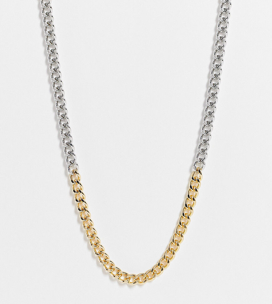DesignB London DesignB mix metal curb chain necklace in multi exclusive to asos-Silver  Silver