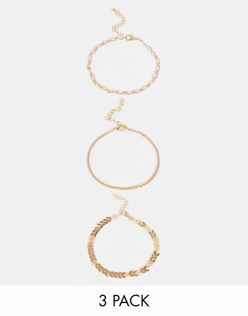 Ego 3 x multipack mixed chain anklets in gold  Gold