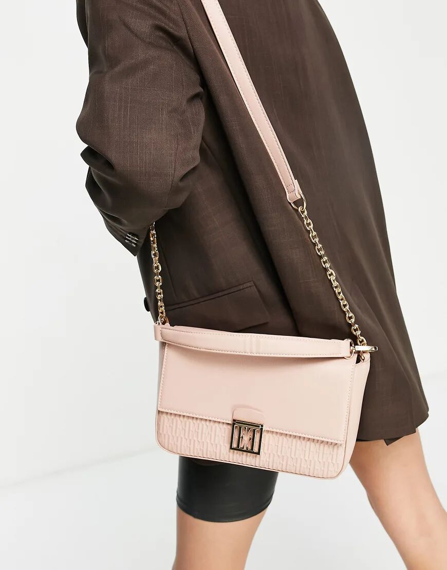 Elle gold chain flap over crossbody bag in pink  Pink