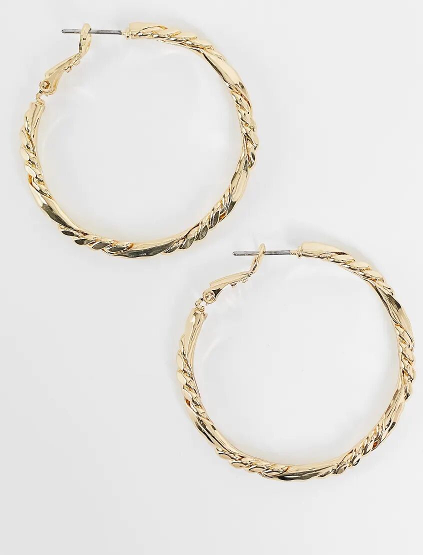 French Connection twist flat hoop earrings in gold  Gold