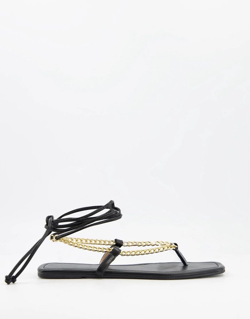 Glamorous flat sandals with chain detail in black  Black