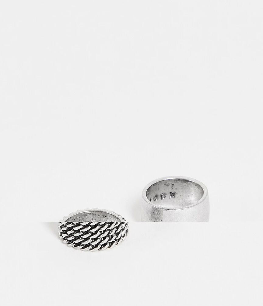 Icon Brand 2 pack textured ring set in silver  Silver