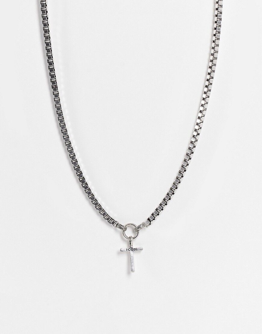 Icon Brand neckchain in silver with textured cross pendant  Silver