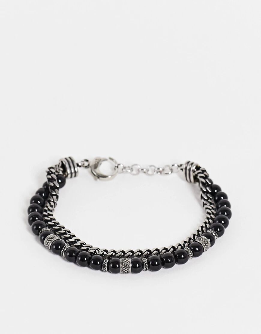Icon Brand stainles steel chain and bead bracelet in black  Black
