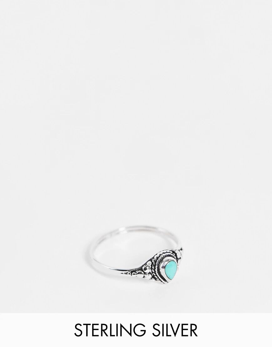 Kingsley Ryan etched ring with turquoise stone in sterling silver  Silver