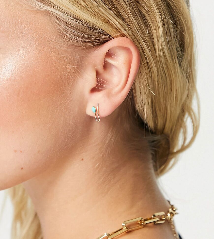 Kingsley Ryan stud earrings in sterling silver gold plate with green stone and faux ear cuff  Gold