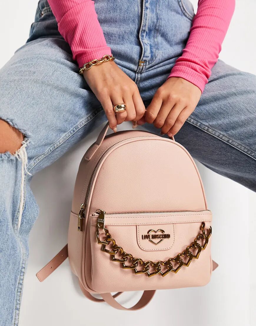 Love Moschino logo chain detail backpack in pink  Pink