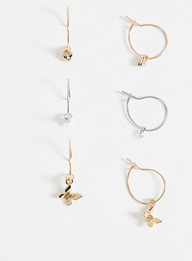 Miss Selfridge 3 pack hoop earrings-Gold  Gold