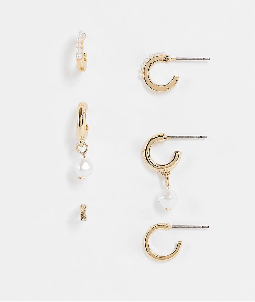 Miss Selfridge 3 pack mini hoop earrings-Gold  Gold