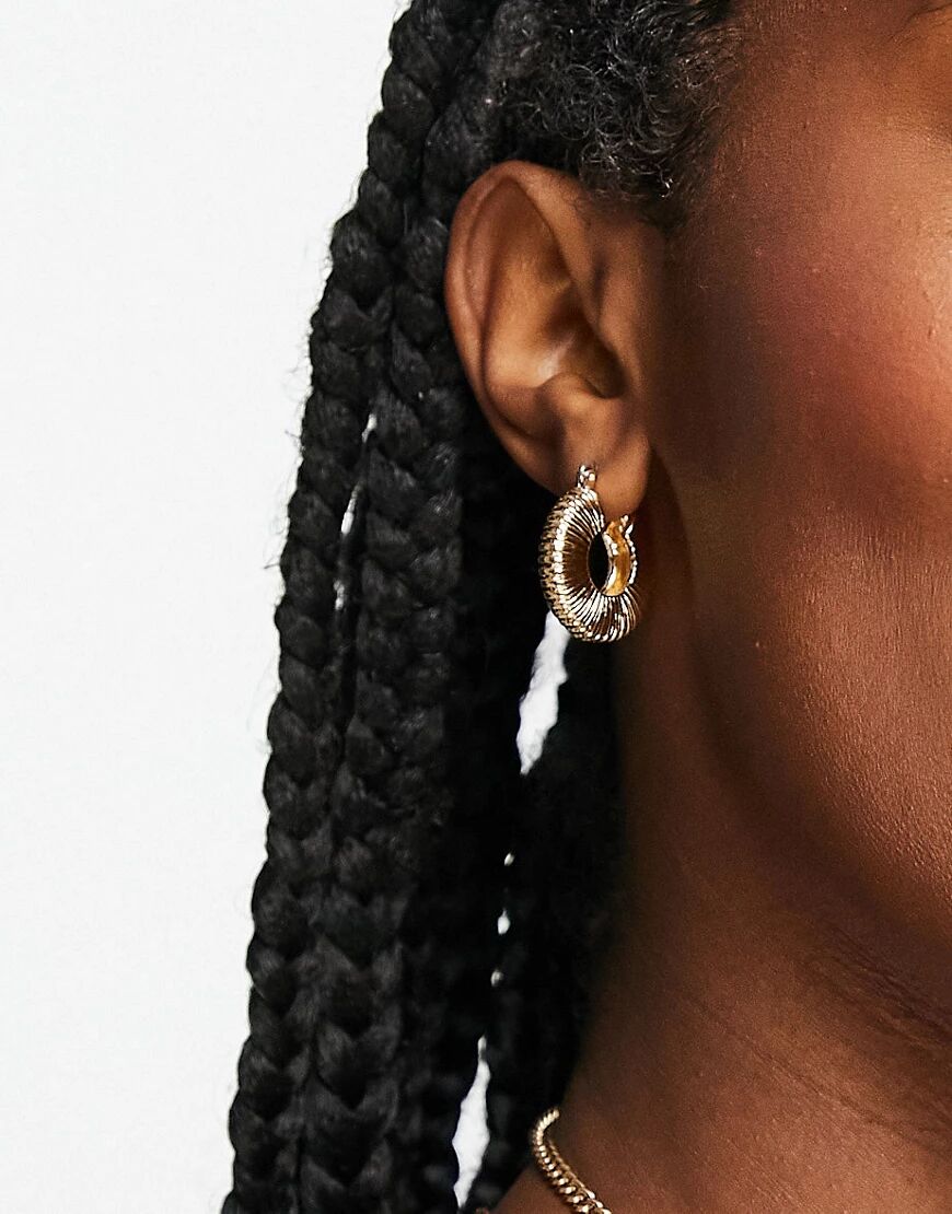 Monki Chelsey fan chunky hoop earrings in gold  Gold