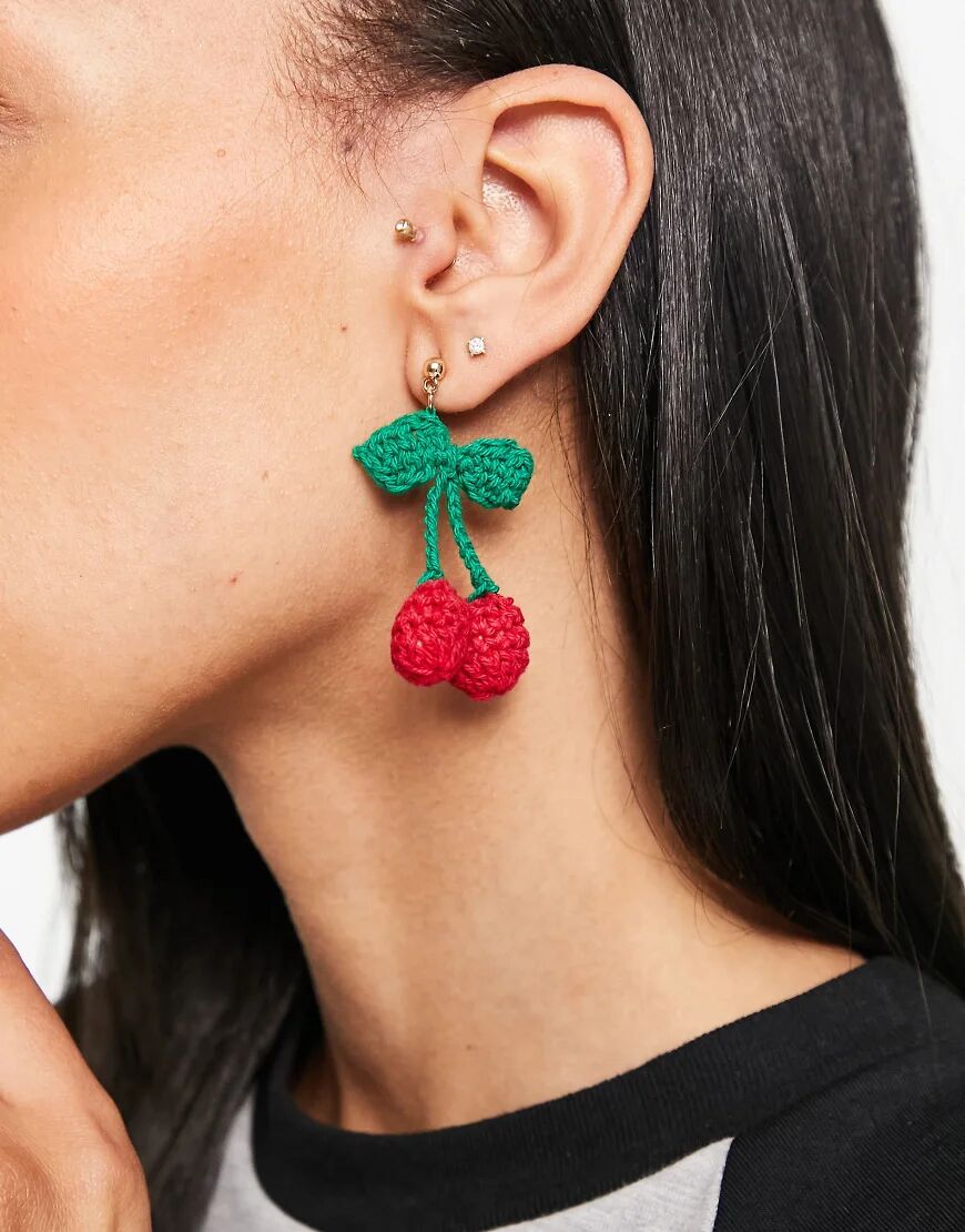 Monki Eira crochet cherry earrings in red  Red