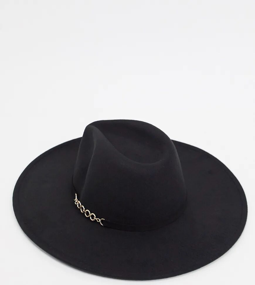 My Accessories London Exclusive oversized fedora hat with chain detail in black  Black