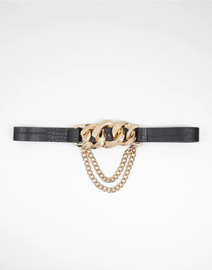 My Accessories London hip and waist blazer belt with gold link and chain detail in black  Black