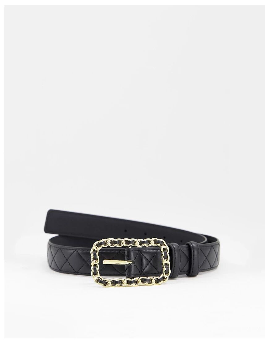 My Accessories London waist and hip belt in black with gold chain buckle  Black