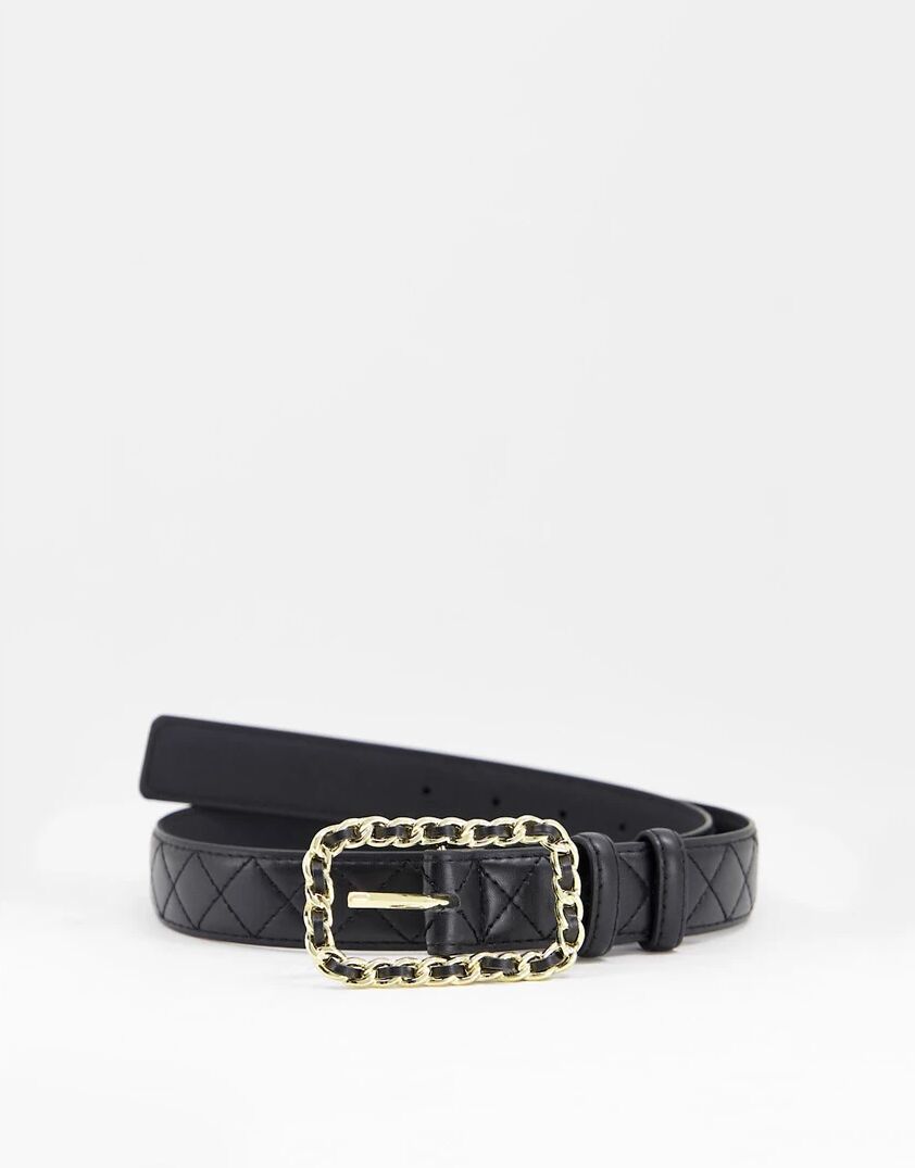 My Accessories London waist and hip belt in black with gold chain buckle  Black