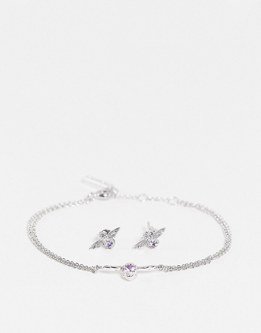 Olivia burton silver bee amethyst bracelet with jewel details  Silver