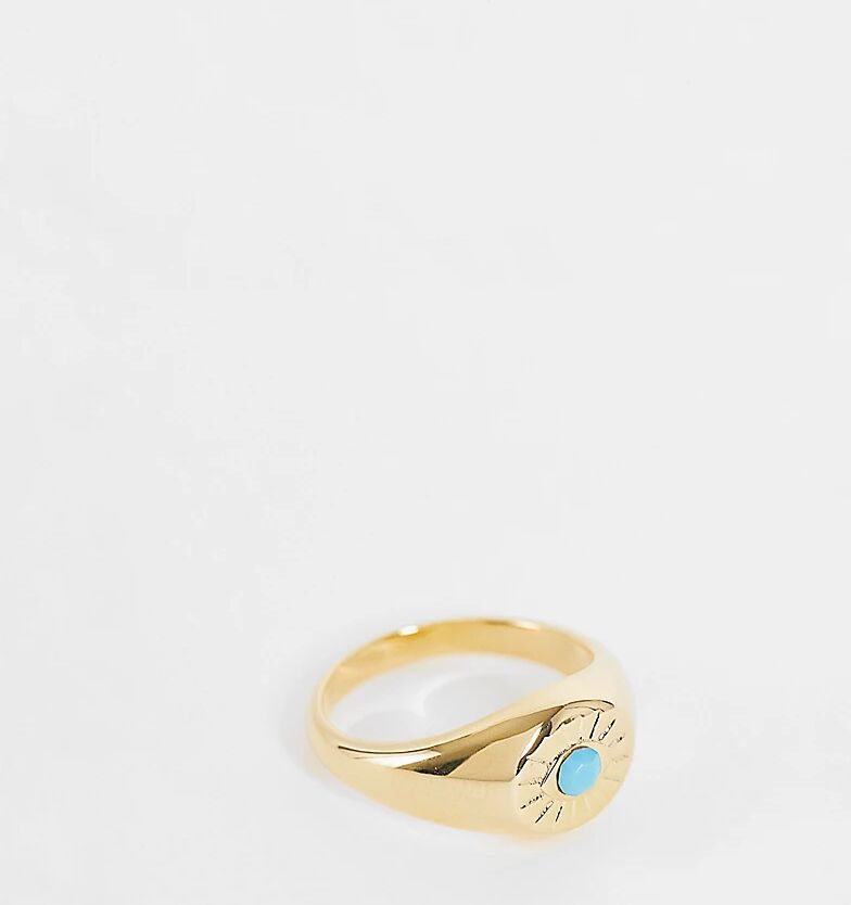 Orelia blue set stone evil eye signet ring in gold plate  Gold