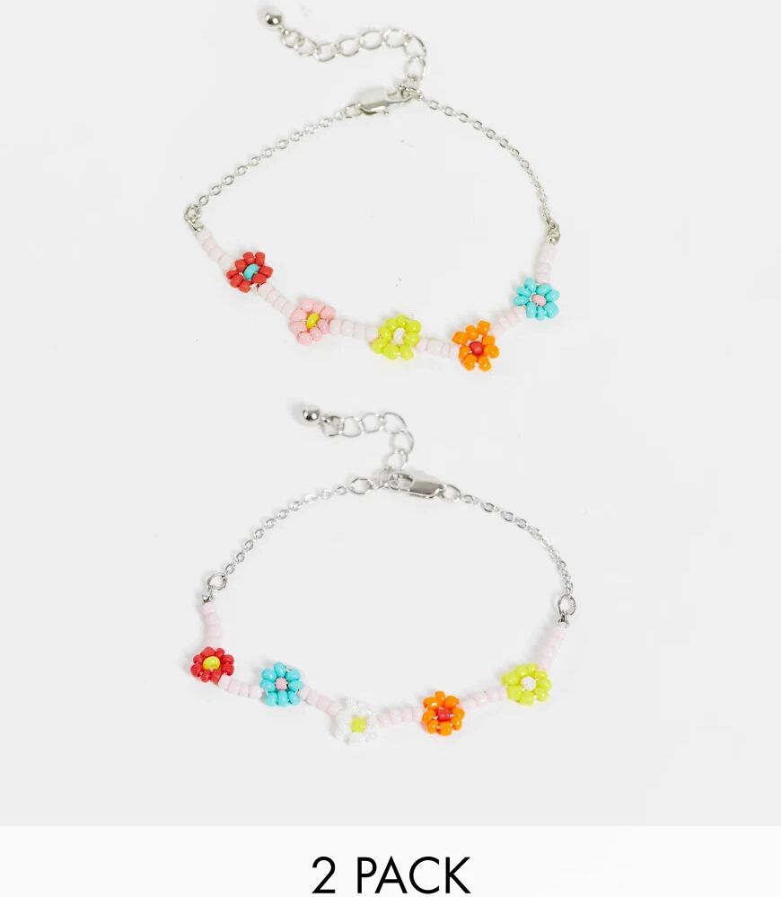 Pieces 2-pack floral beaded bracelets-Multi  Multi