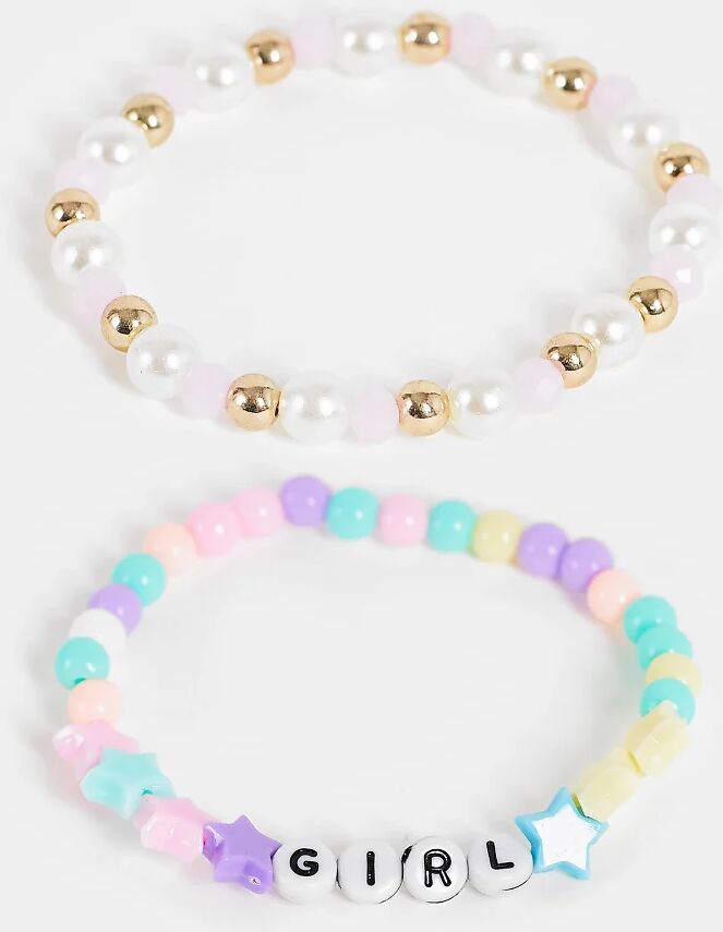 Pieces exclusive 2 pack girl star beaded bracelets in multi  Multi