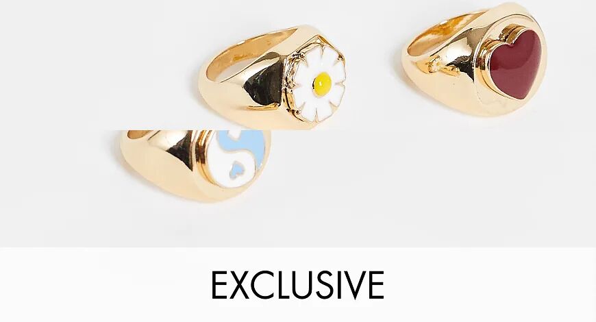 Pieces exclusive 3 pack mixed signet rings in gold  Gold