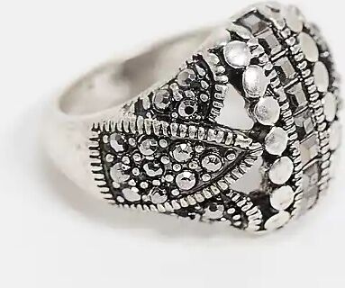 Reclaimed Vintage inspired chunky grunge ring with crystal detail in antique silver  Silver