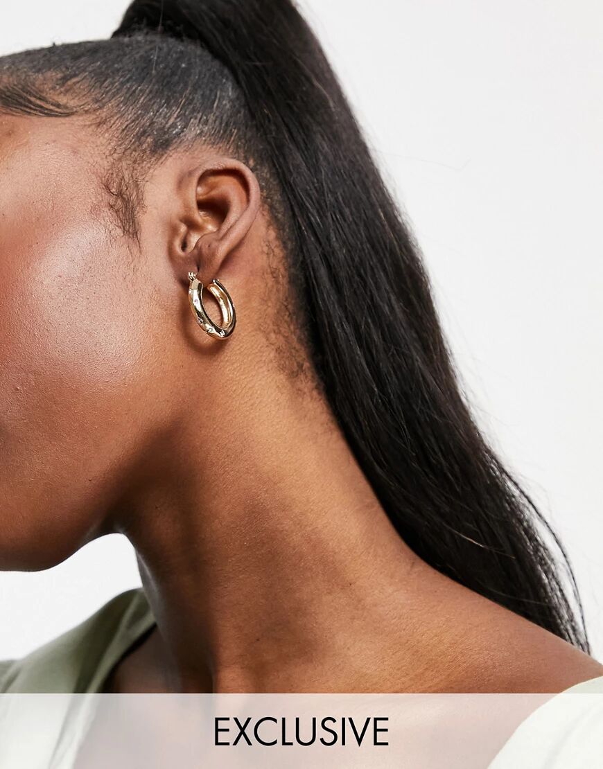 Reclaimed vintage inspired chunky hoop earrings with multicolour stones in gold  Gold