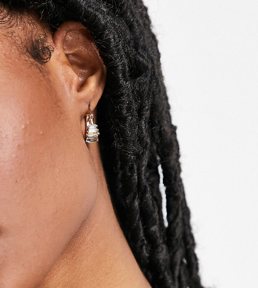 Reclaimed Vintage inspired clear crystal huggie earrings in gold  Gold