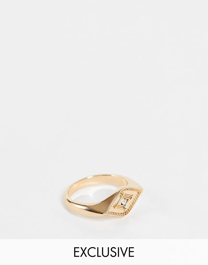 Reclaimed vintage inspired eye signet ring in gold  Gold