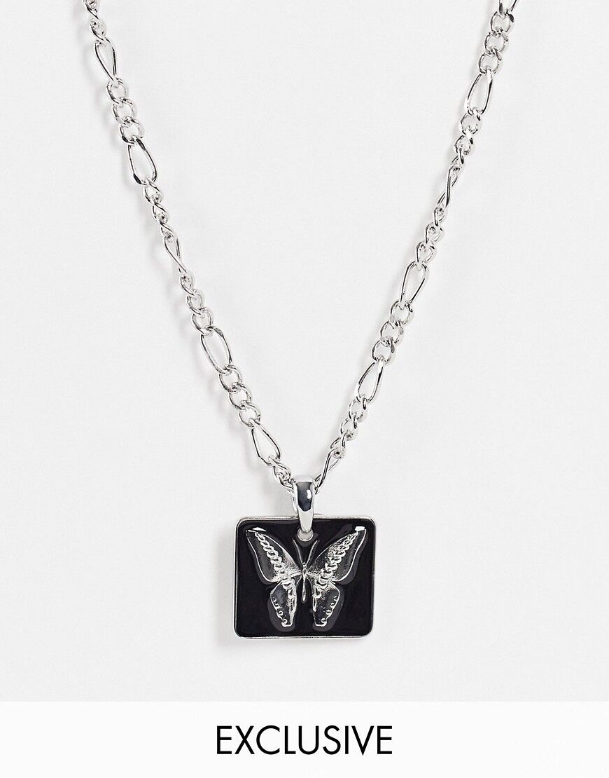 Reclaimed Vintage inspired necklace with enamel butterfly pendant in silver  Silver