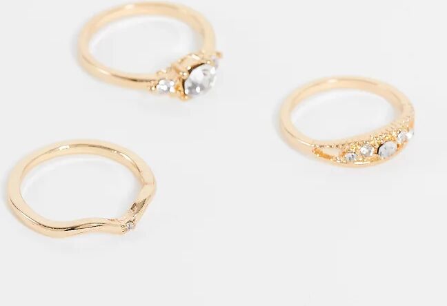 Reclaimed Vintage inspired pretty crystal rings in gold 3 pack  Gold