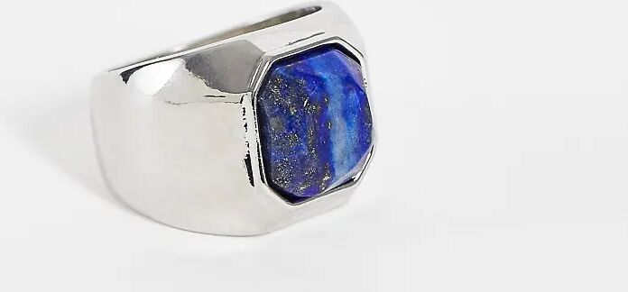 Reclaimed vintage inspired signet ring with lapis stone in silver  Silver