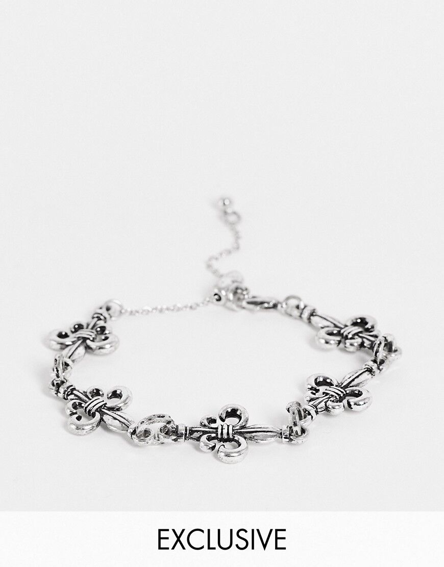 Reclaimed Vintage inspired unisex bracelet with fleur de lis charms in antique silver  Silver