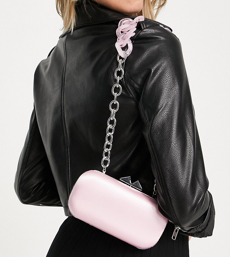 True Decadence Exclusive cross body bag in pink satin with resin chain strap  Pink
