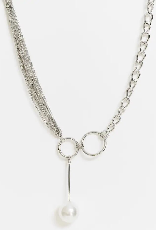 Vibe + Carter Vibe and Carter statement neckchain in silver with mixed chains and pearl drop exclusive to ASOS  Silver