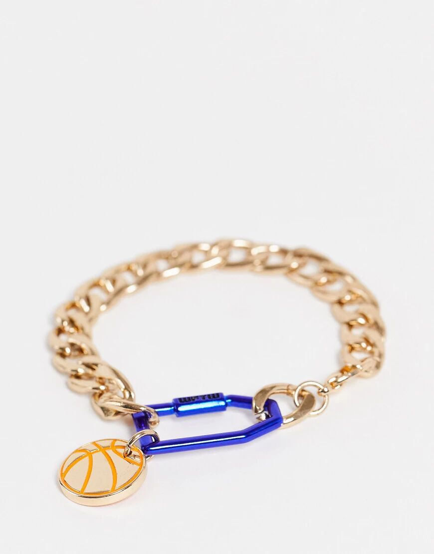 WFTW basketball tag chain bracelet with blue powdered cast clasp in gold  Gold