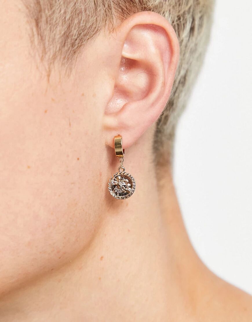 WFTW coin hoop and stone stud earring set in gold  Gold