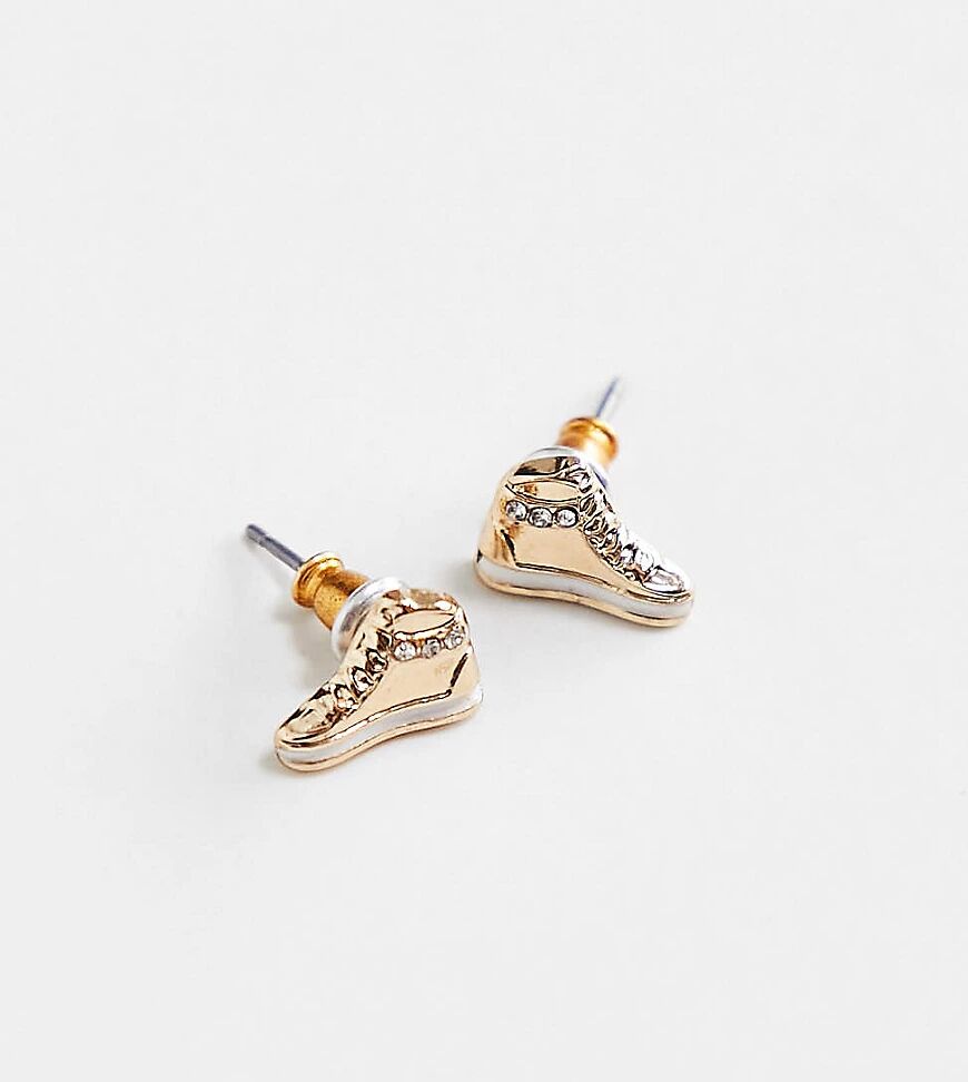 WFTW high top trainer stud earrings in gold  Gold