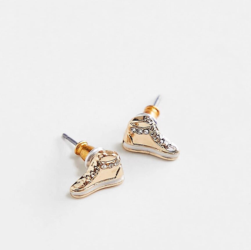 WFTW high top trainer stud earrings in gold  Gold