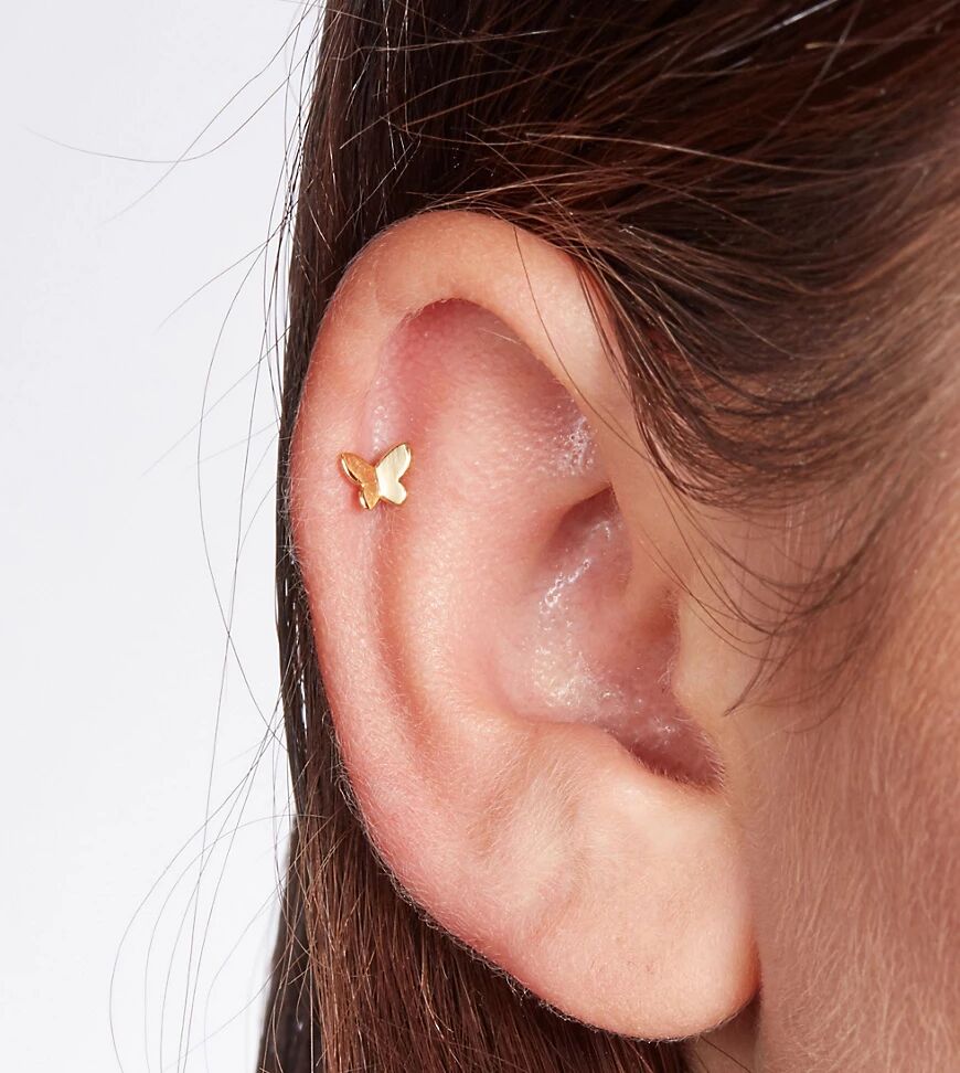 With Bling simple butterfly piercing with 6mm titanium bar in gold plate  Gold