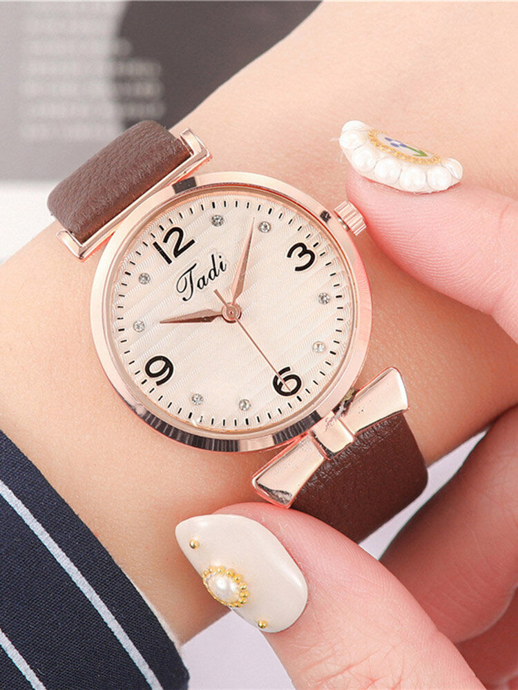 Newchic Leisure Sport Women Watches Leather Band Arabic Numerals Large Three-Hand Dial Quartz Watch